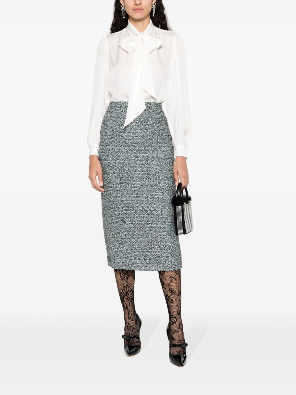 Light blue and black tweed pencil skirt women ALESSANDRA RICH